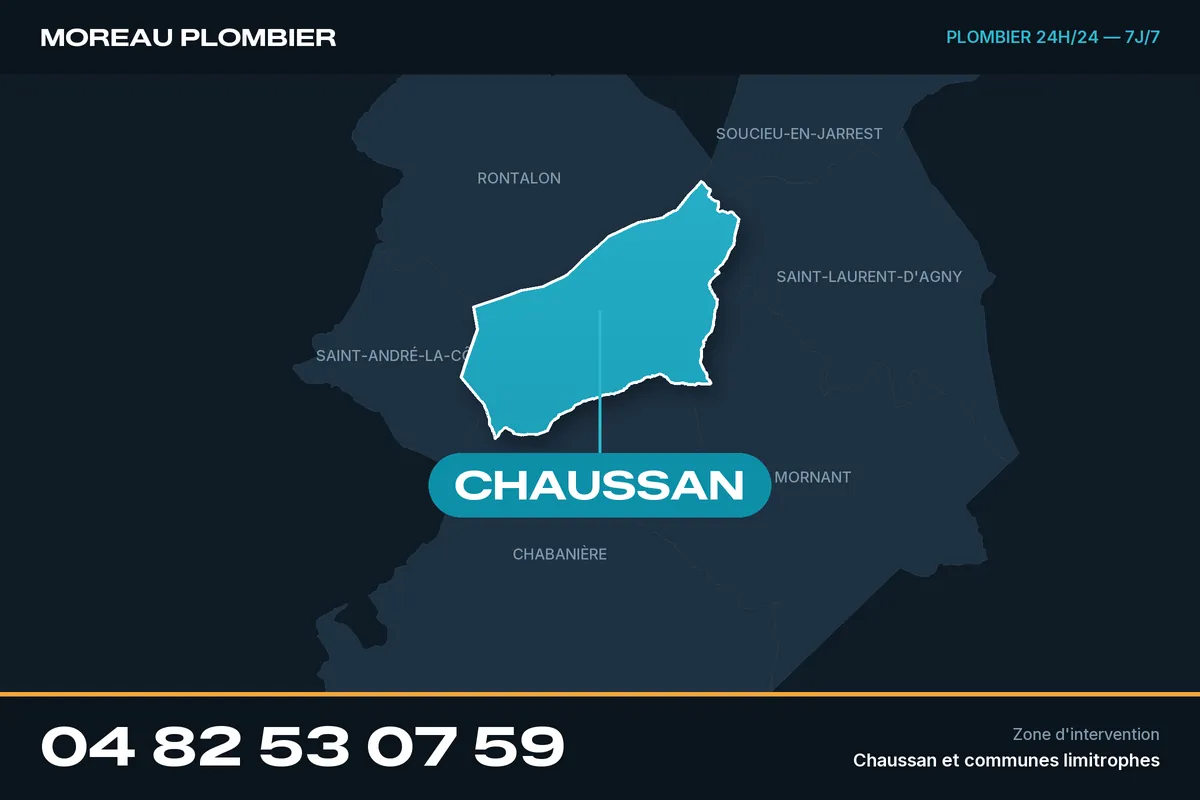 Carte de Chaussan et des communes limitrophes, zone d'intervention de Plomberie Moreau