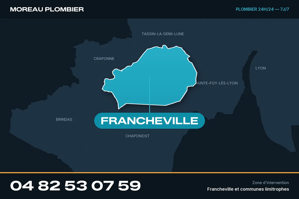 Carte de Francheville et des communes limitrophes, zone d'intervention de Plomberie Moreau