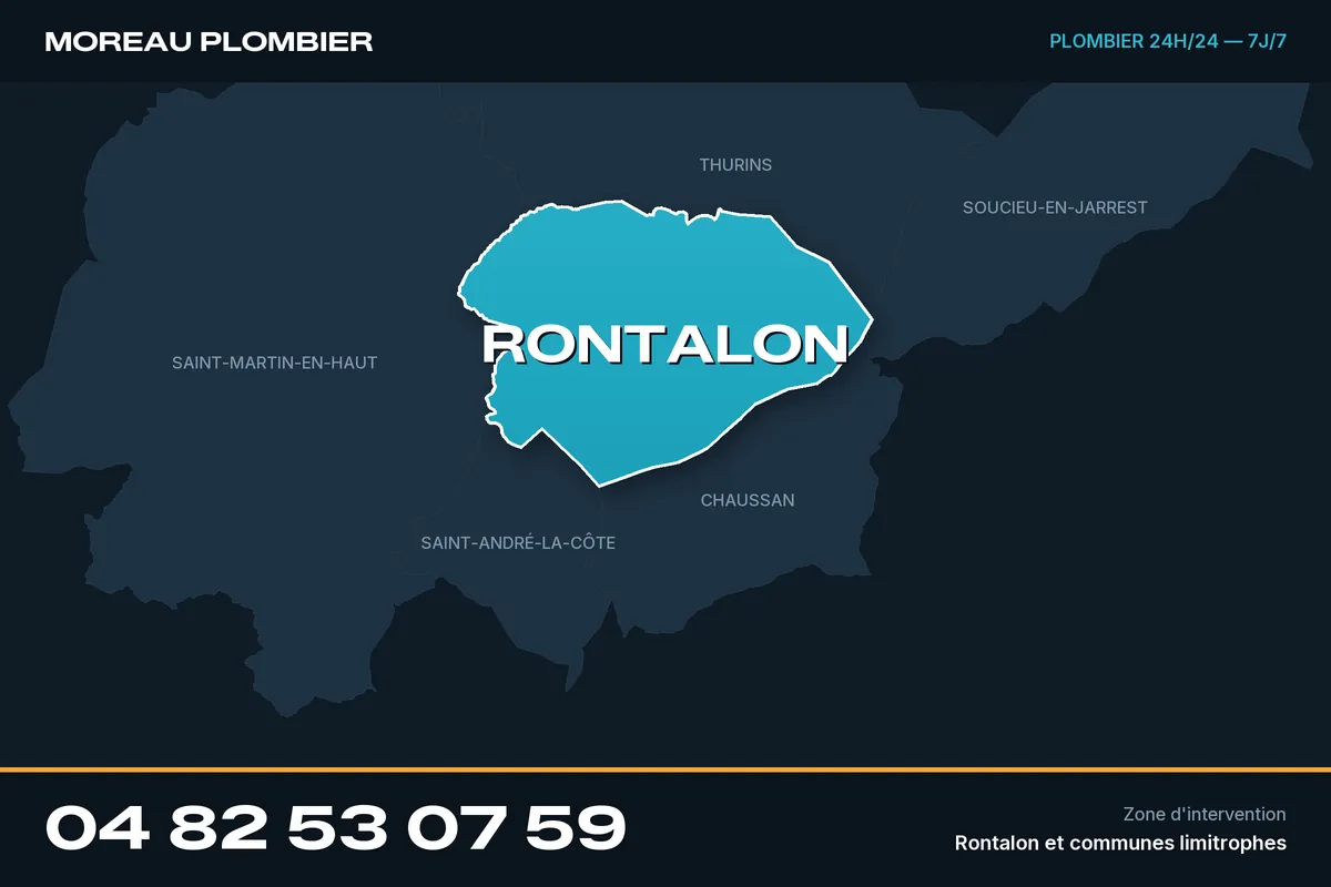 Carte de Rontalon et des communes limitrophes, zone d'intervention de Plomberie Moreau