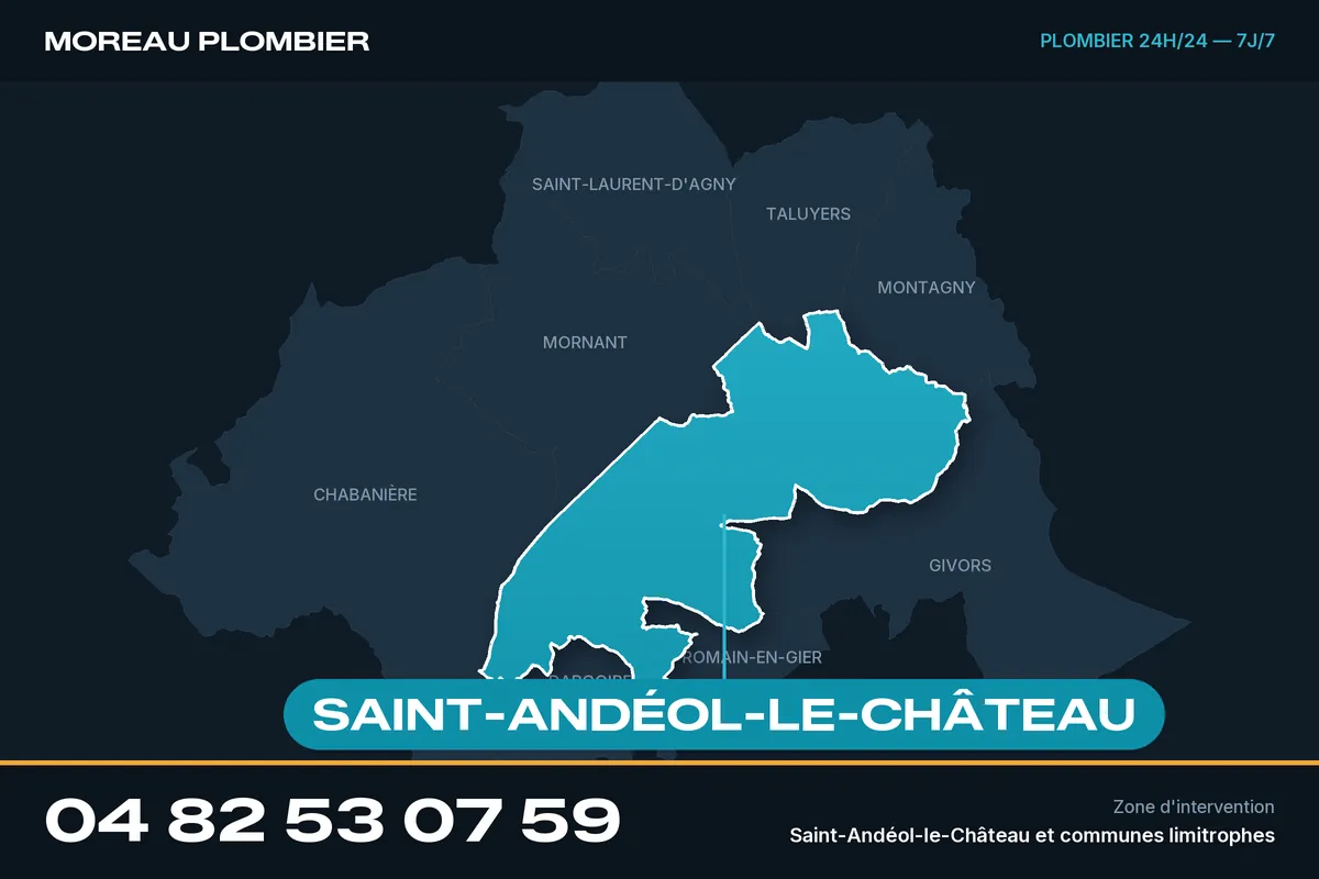 Carte de Saint-Andéol-le-Château et des communes limitrophes, zone d'intervention de Plomberie Moreau