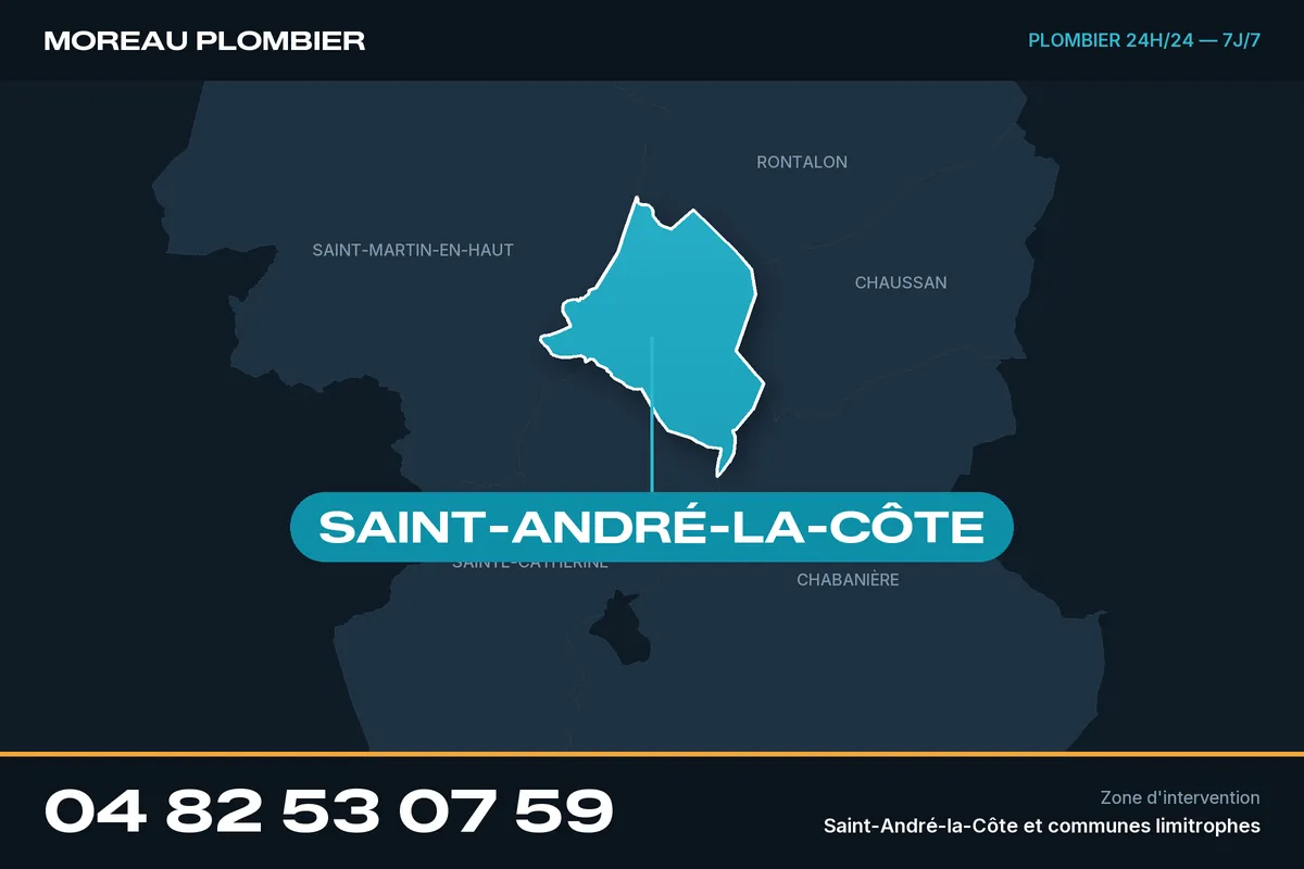 Carte de Saint-André-la-Côte et des communes limitrophes, zone d'intervention de Plomberie Moreau